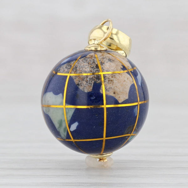 Light Gray Mosaic Globe Charm 14k Gold 3D Pendant Mother of Pearl Abalone Resin Pendant