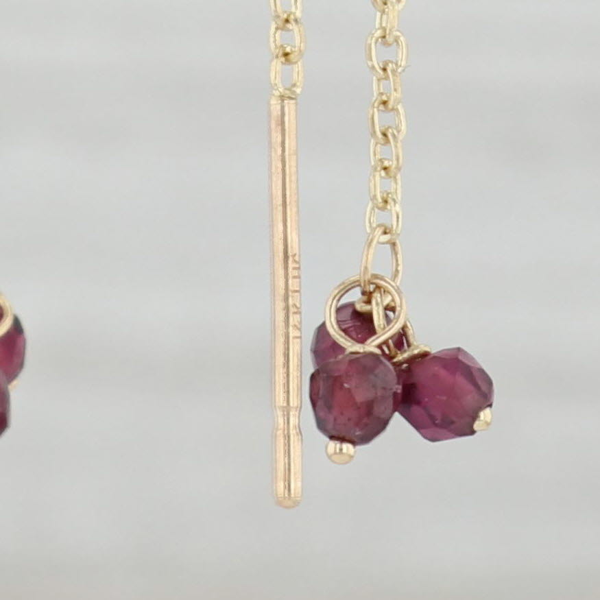 Light Gray Garnet Cluster Threader Earrings 14k Yellow Gold Pierced