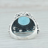 Blue Glass Cocktail Ring Sterling Silver Size 7.5 Simulated Blue Topaz Signet