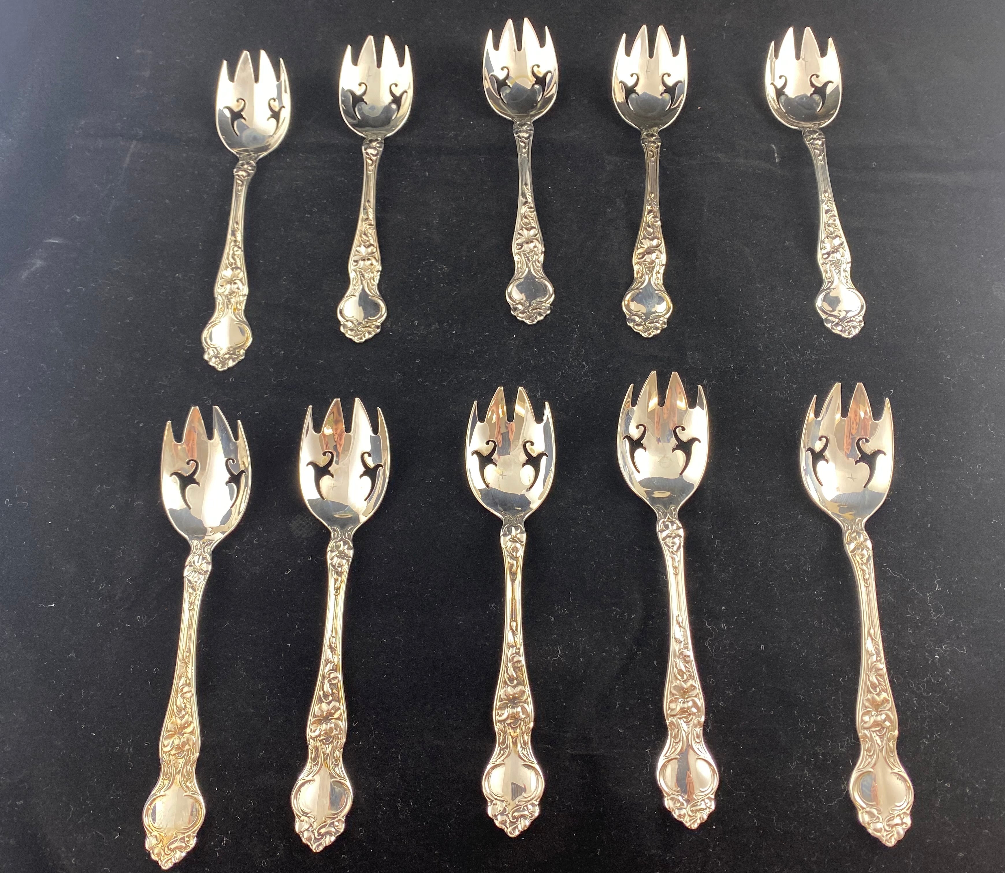 Dark Slate Gray Wallace Violet Ramekin Forks Set of 10 Sterling Silver Floral 1904 5.75"