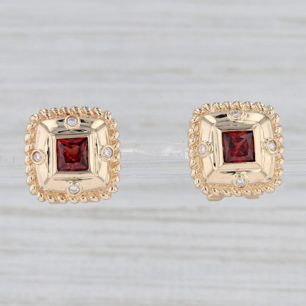 Light Gray 2.12ctw Garnet Diamond Stud Earrings 14k Yellow Gold Omega Backs