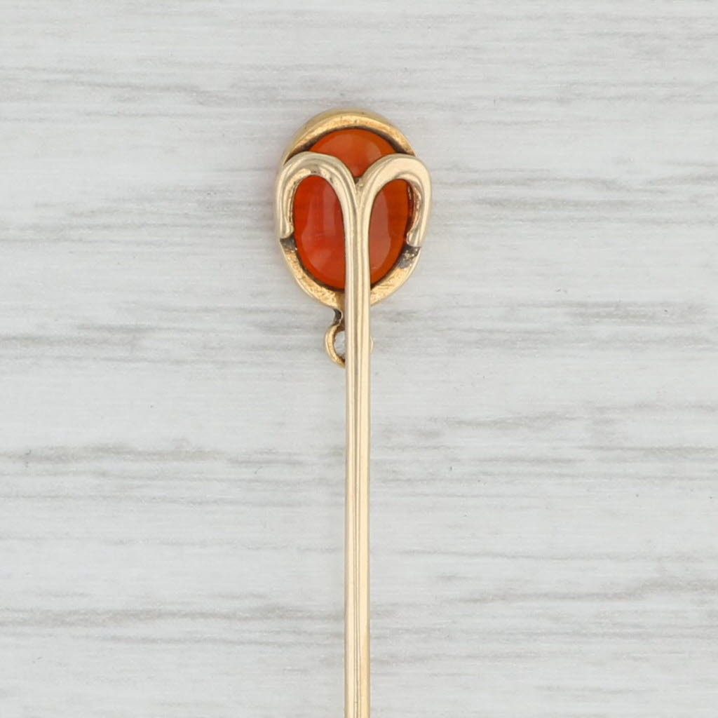 Light Gray Antique Orange Fire Opal Stickpin 14k Yellow Gold Oval Doublet Cabochon