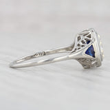 Art Deco 0.41ctw Diamond Synthetic Sapphire Ring 18k White Gold Engagement
