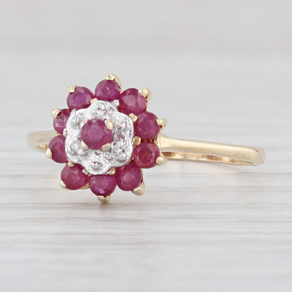 Light Gray 0.45ctw Ruby Diamond Tiered Flower Ring 10k Yellow Gold July Birthstone Size 6.5