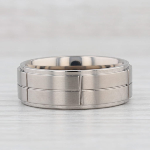 Light Gray New Beveled Brushed Titanium Ring Wedding Band Size 11.5