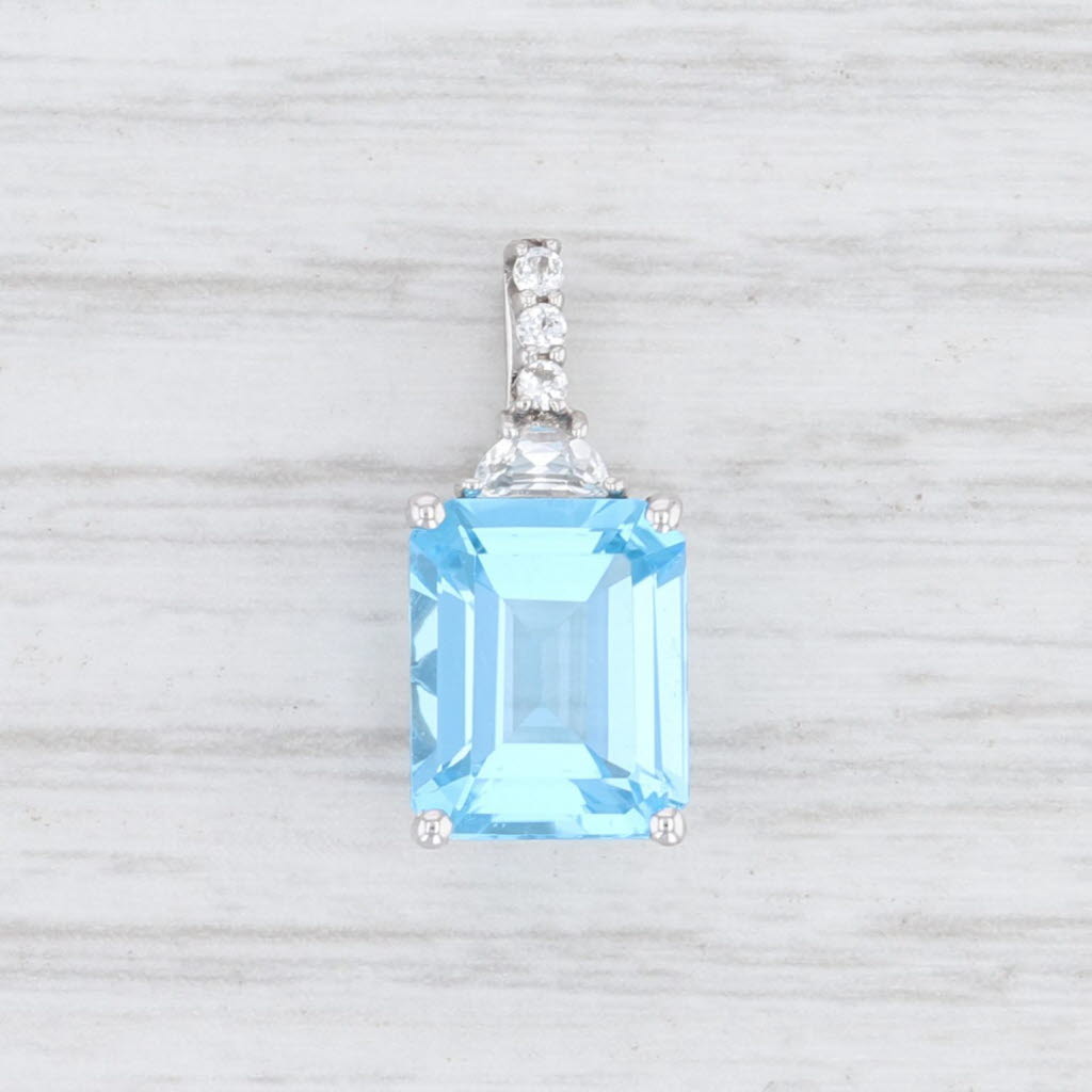 Light Gray New Blue White Topaz Drop Pendant 10k White Gold