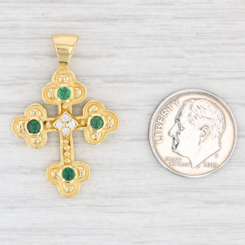 Kabana Emerald Diamond Pendant 22k Yellow Gold Ornate Religious Jewelry