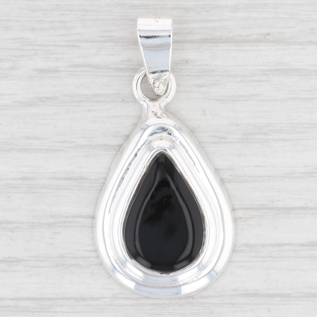 Light Gray New Black Resin Teardrop Pendant 925 Sterling Silver Oval Statement B12755