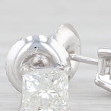Diamond Solitaire 0.85ctw Princess Stud Earrings 14k White Gold Screw On Pierced