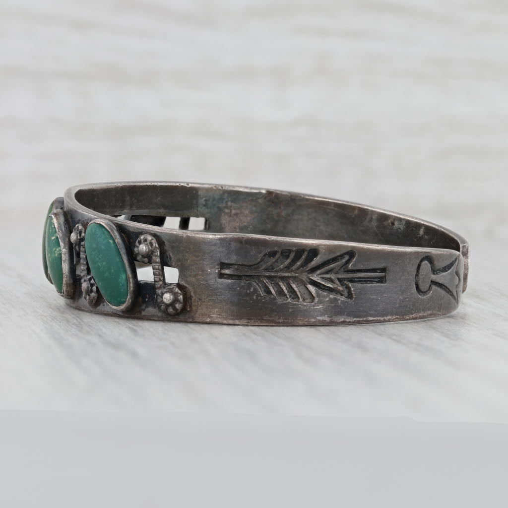 Light Gray Vintage Native American Cuff Bracelet Sterling Silver Green Turquoise Stamped