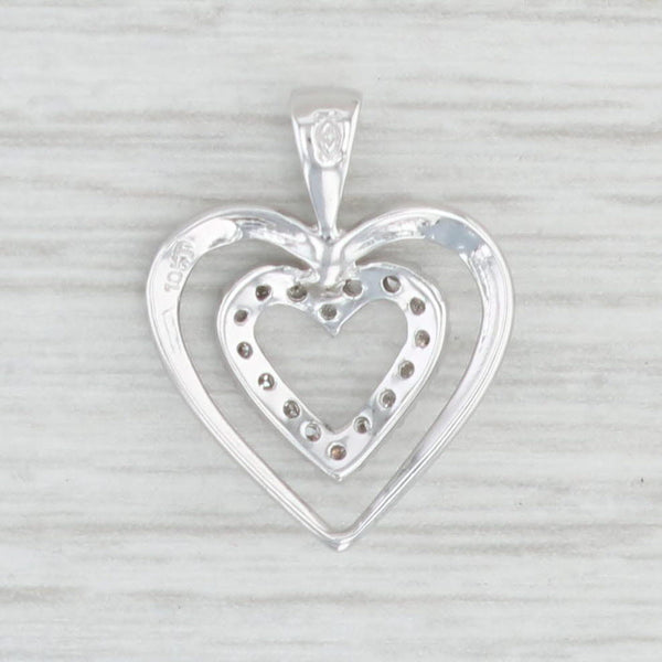 Light Gray Diamond Double Heart Pendant 10k White Gold Small Drop