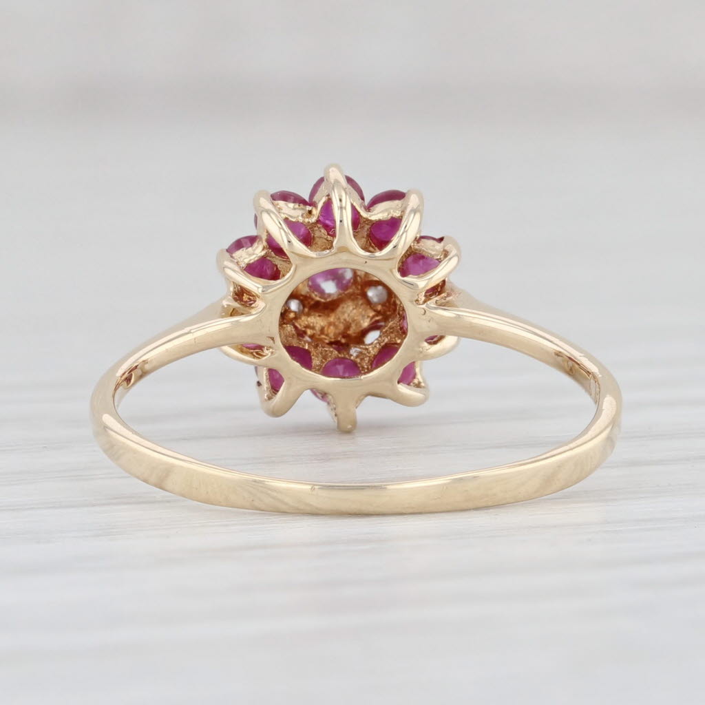 Light Gray 0.45ctw Ruby Diamond Tiered Flower Ring 10k Yellow Gold July Birthstone Size 6.5