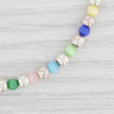 New Multi Color Glass Bead Bracelet Small 4.5" Sterling Silver Toggle Clasp