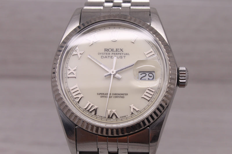 Rosy Brown 1986 Rolex Datejust 16014 Mens 36mm Steel Automatic Watch Jubilee Roman Cream