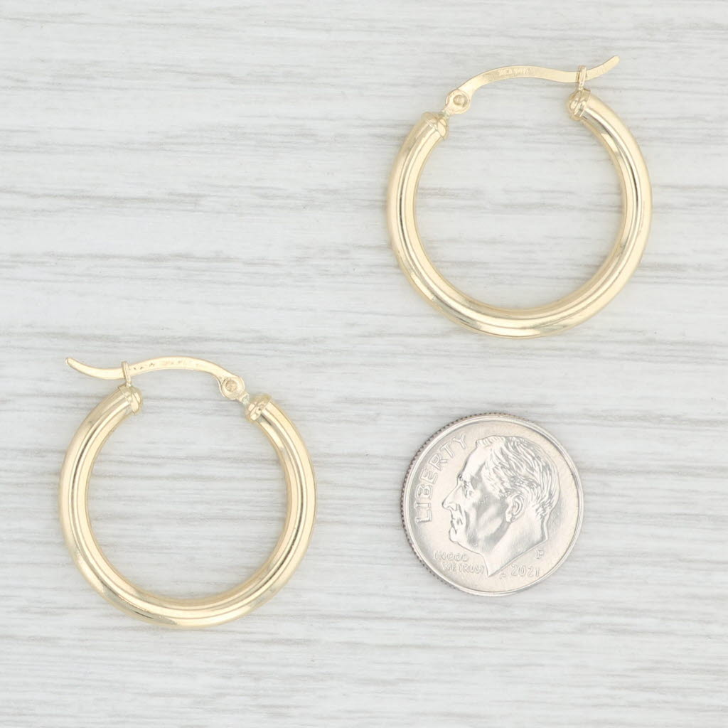 Light Gray New Round Hoop Earrings 14k Yellow Gold 3 x 26mm Pierced Hoops