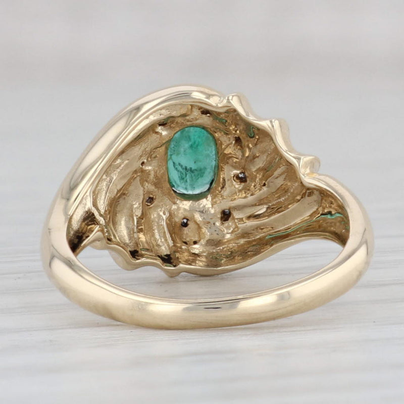 0.46ct Oval Emerald Diamond Scalloped Ring 10k Yellow Gold Size 6