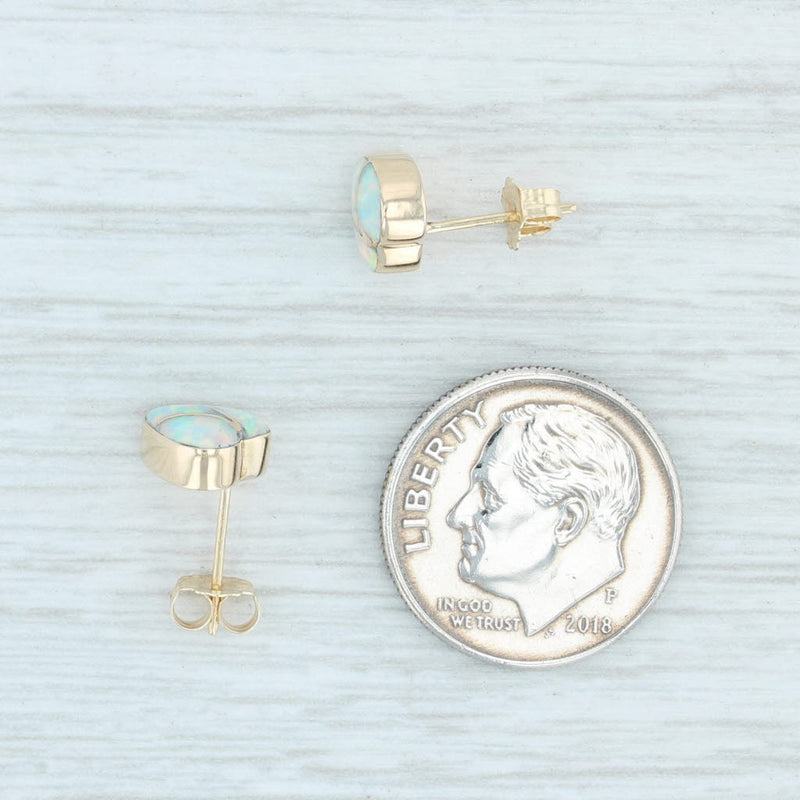 New Synthetic Opal Mosaic Heart Stud Earrings 14k Yellow Gold Pierced
