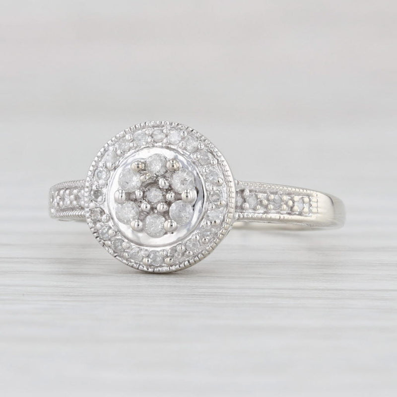 Light Gray 0.15ctw Diamond Cluster Halo Engagement Ring 10k White Gold Size 7
