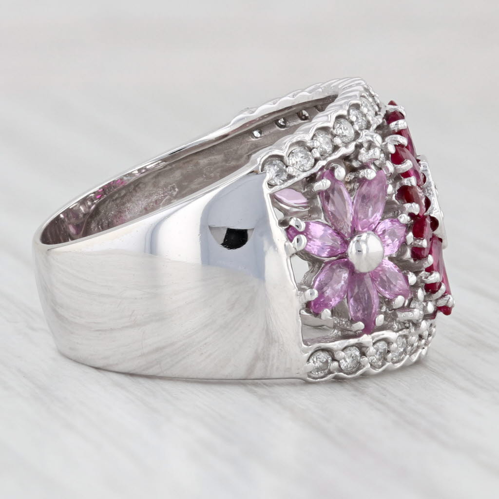 Light Gray 3.36ctw Ruby Sapphire Diamond Flower Cocktail Ring 14k White Gold Size 7.75