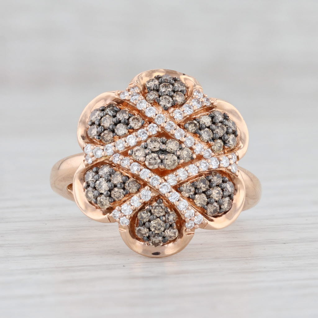 Light Gray 0.59ctw Champagne White Diamond Flower Ring 14k Rose Gold Size 6.75 Cocktail