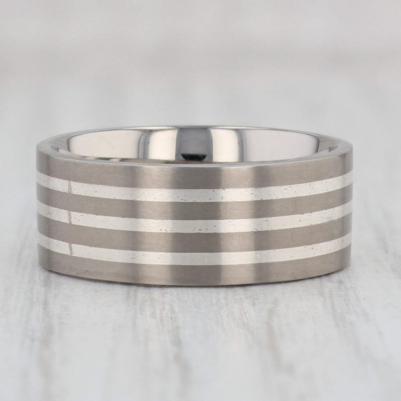 Gray New Men's Titanium Ring Size 7.25 Wedding Band Comfort Fit 2-Toned Striped