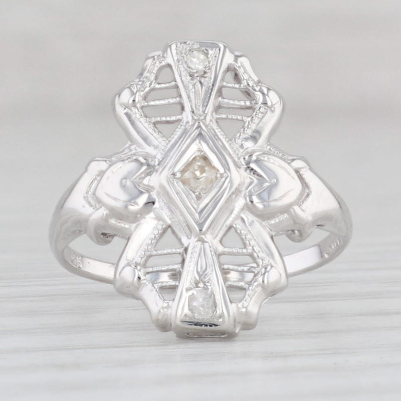 Art Deco Diamond Ring 14k White Gold Size 5.75 Filigree Openwork