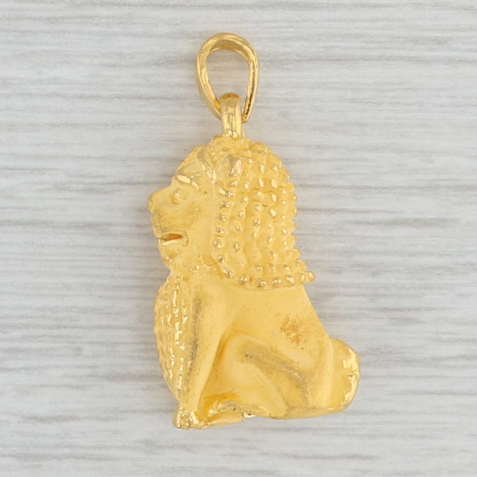 Light Gray New Foo Dog Pendant 999 24k Fine Gold Figural 3D Chinese Guardian Lion