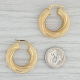 Chunky Twist Hoop Earrings 14k Yellow Gold Snap Top Round Hoops Italian