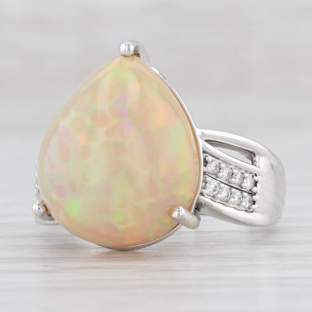 Light Gray New Lance Fischer Welo Opal Diamond Ring 14k White Gold Sz 7 Pear Cabochon