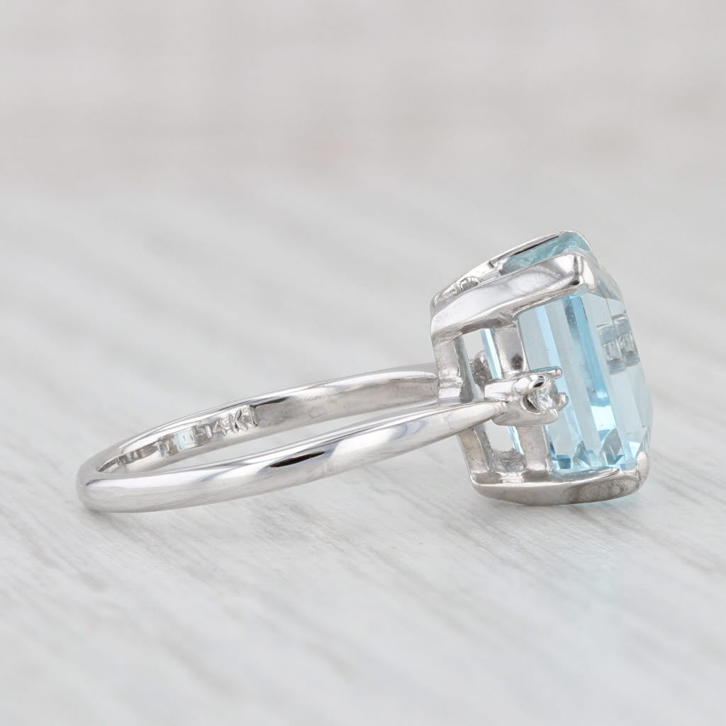 Light Gray Vintage 4.43ctw Aquamarine Diamond Ring 14k White Gold Size 5