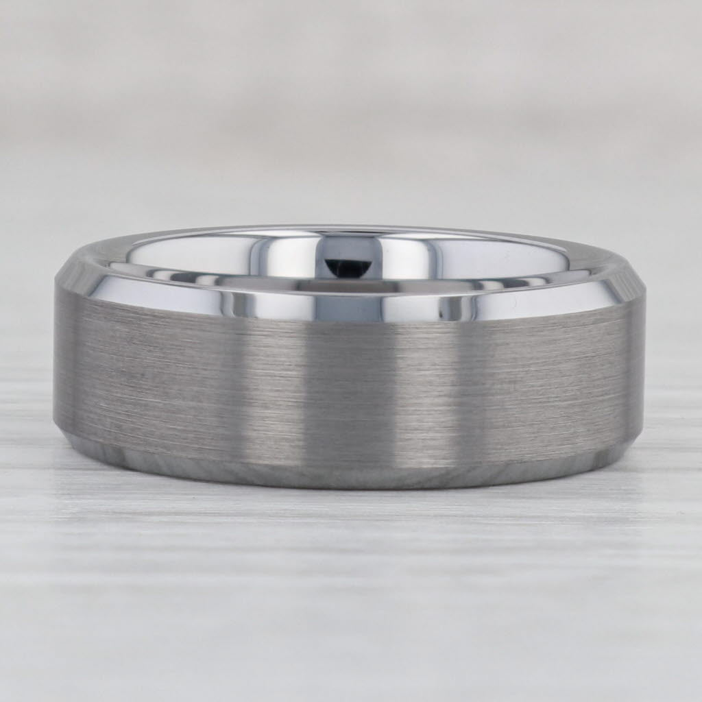 Gray New Men's Brushed Tungsten Ring Beveled Size 10 Comfort Fit Wedding Band