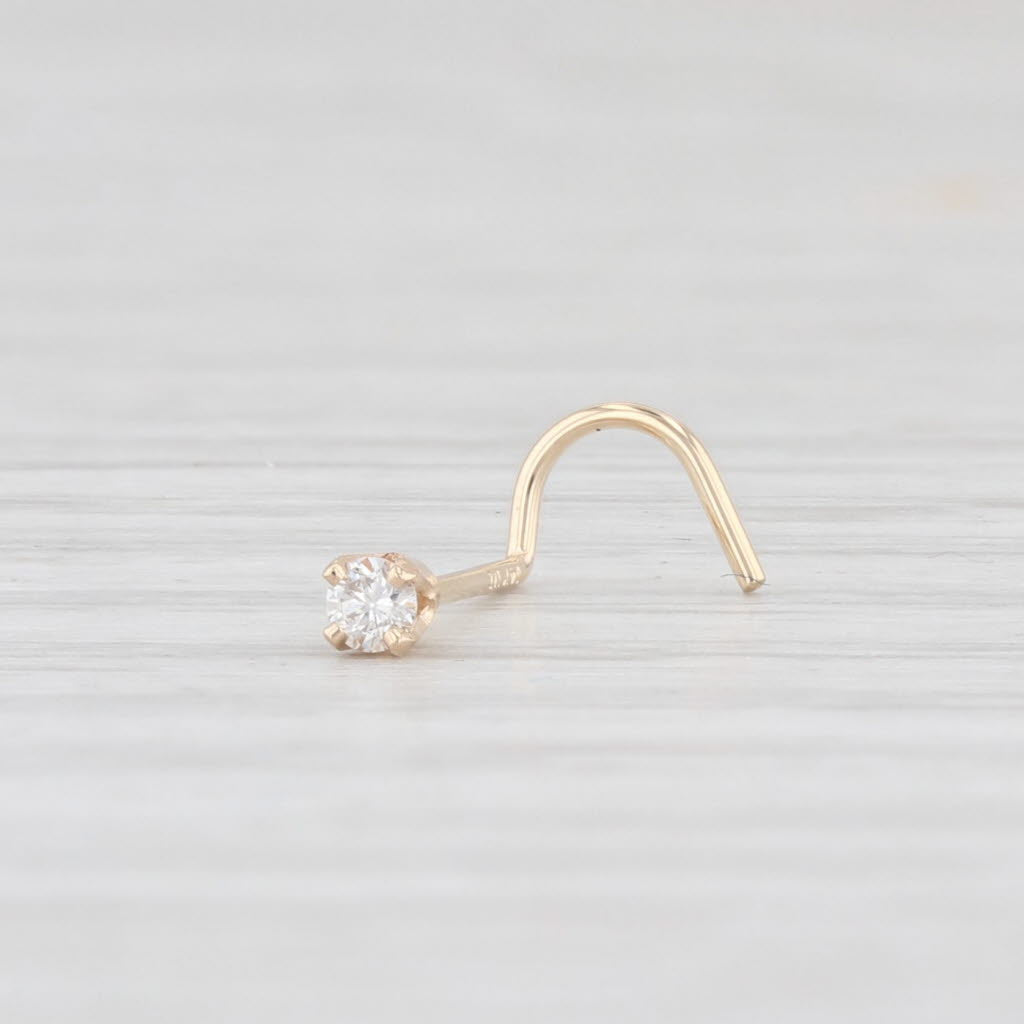 Light Gray New Diamond Nose Stud Ring 14k Yellow Gold Round Solitaire Body Piercing Curved
