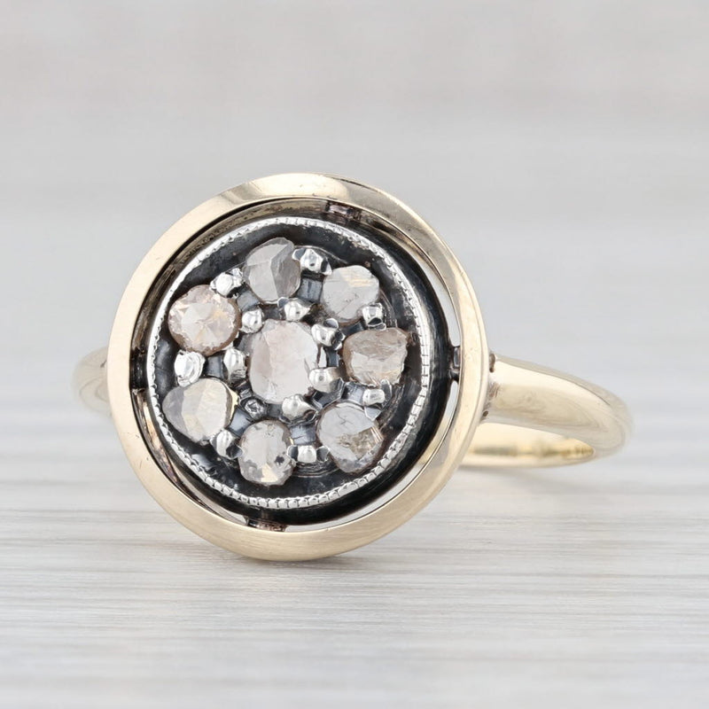 Vintage Rose Cut Diamond Cluster Ring 14k Gold Silver Size 9
