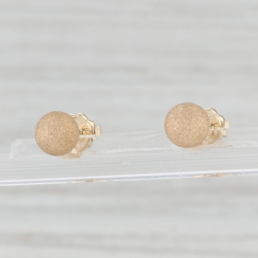 Light Gray Brushed Gold Bead Stud Earrings 14k Yellow Gold Pierced Studs