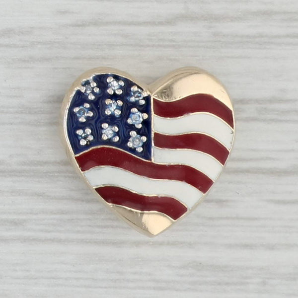 Gray Vintage Richard Klein Diamond American Flag Heart Slide Charm 14k Gold Enamel
