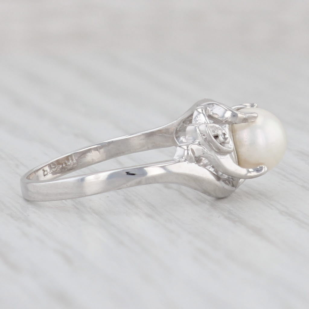 Light Gray Cultured Pearl Solitaire Ring 10k White Gold Size 7 Diamond Accents