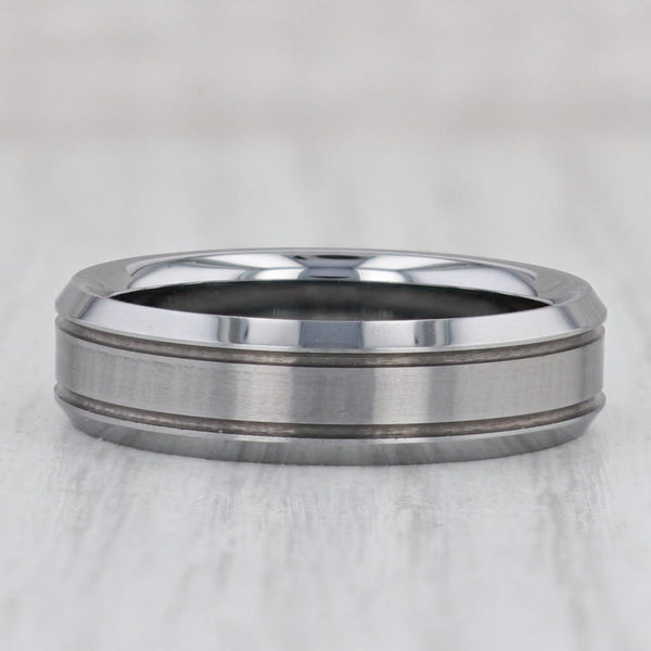 Light Gray New Men's Brushed Tungsten Ring Beveled Comfort Fit Wedding Band Size 9.5
