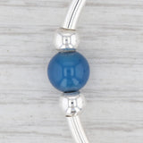Light Gray New Blue Chalcedony Stretch Bead Bracelet Sterling Silver 7.5" Italy