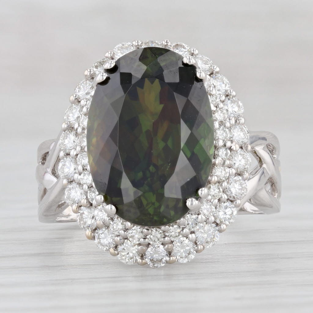 Light Gray New 9.15ctw Green Sphene Diamond Halo Ring 14k White Gold Size 8 Cocktail