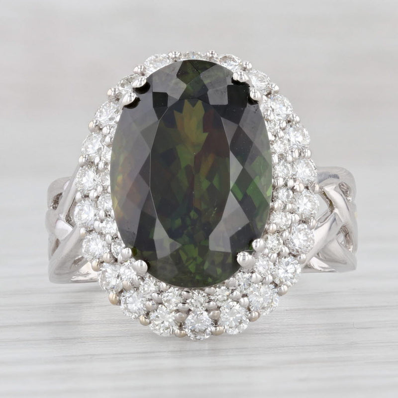 New 9.15ctw Green Sphene Diamond Halo Ring 14k White Gold Size 8 Cocktail