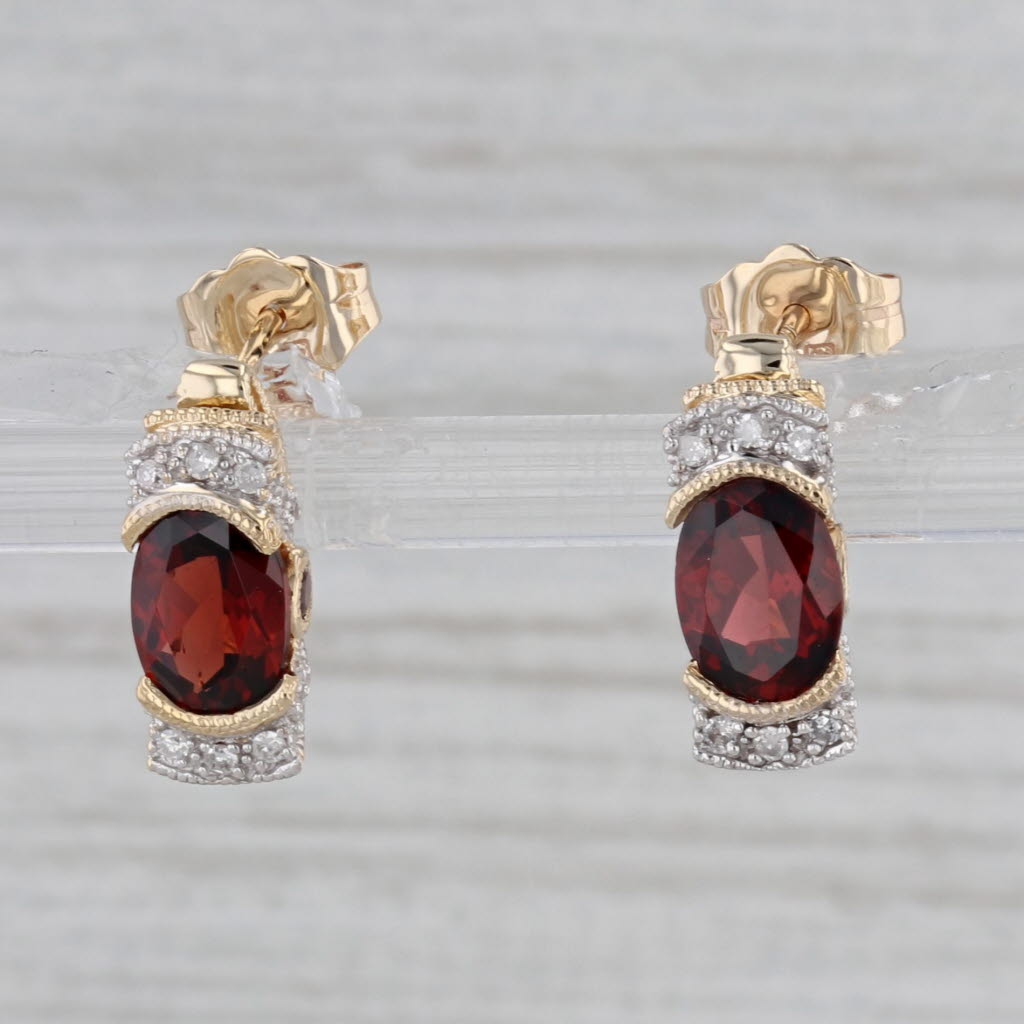 Gray 2.08ctw Garnet Diamond Stud Earrings 10k Yellow Gold January Birthstone