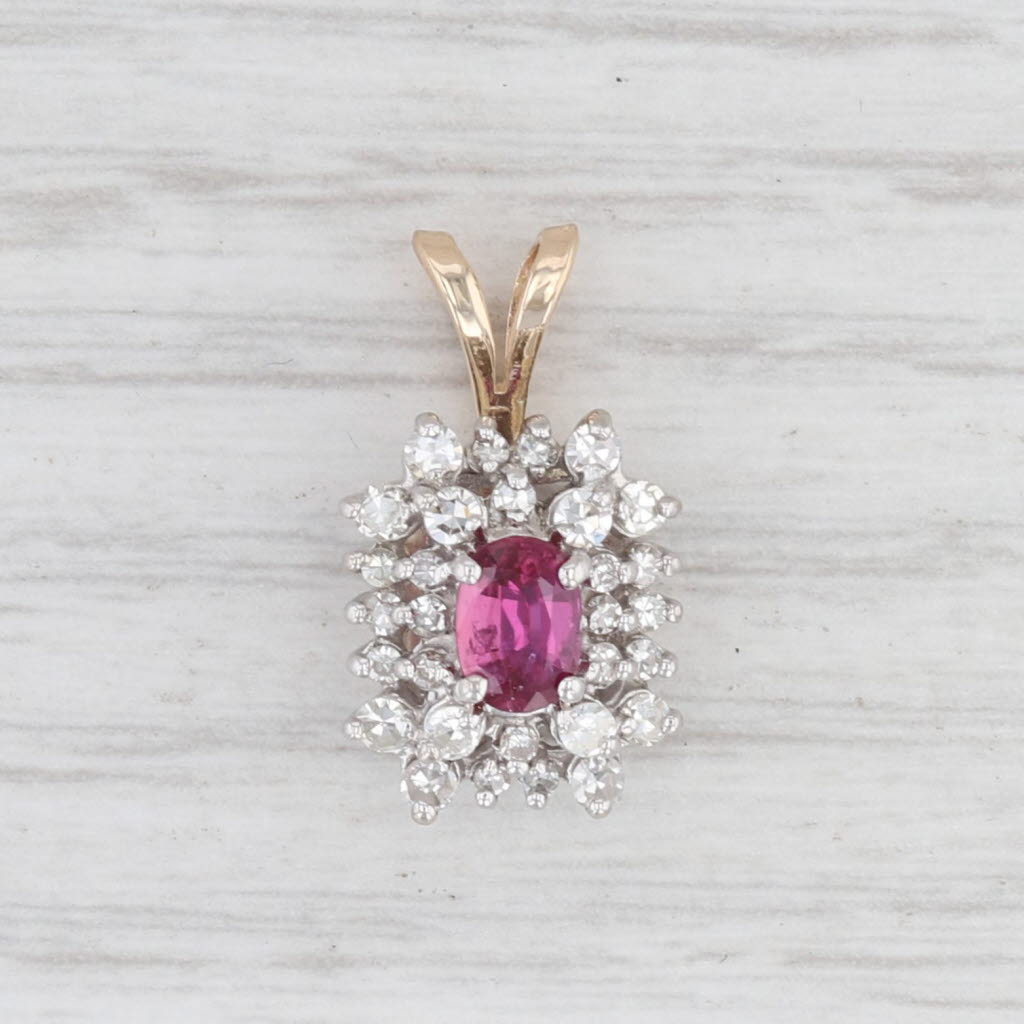 Light Gray 0.84ctw Ruby Diamond Halo Pendant 14k Yellow White Gold July Birthstone