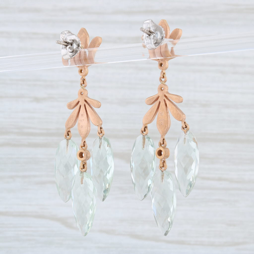 Light Gray Jamie Wolf Green Quartz Diamond Drop Earrings 18k Gold Pierced Ornate Dangle