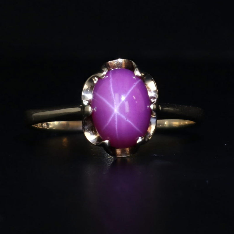 Lab Created Ruby Ring 10k Yellow Gold Size 6.25 Oval Cabochon Solitaire