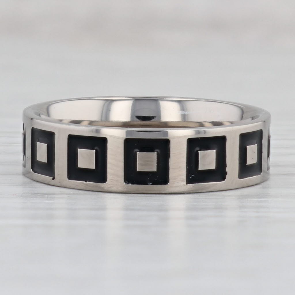 Gray New Men's Square Pattern Titanium Ring Size 10.25 Comfort Fit Wedding Band