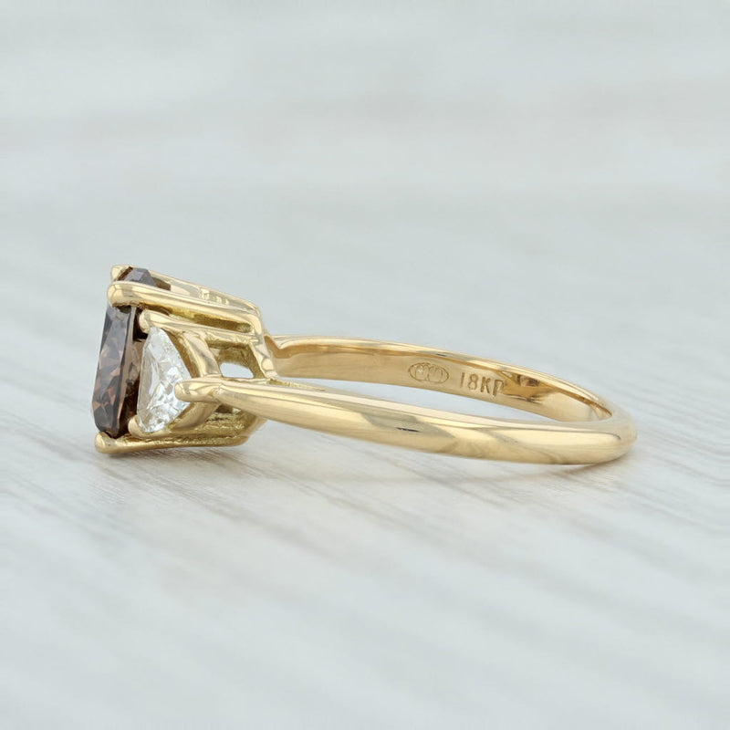 2.53ctw Brown Diamond Ring White Accents 18k Yellow Gold Sz 5.5 Engagement GIA