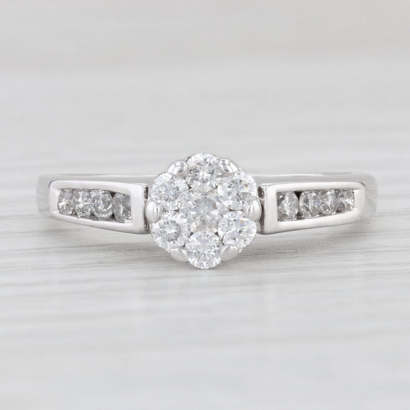 Light Gray 0.74ctw Diamond Cluster Engagement Ring 14k White Gold Size 8