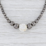 New Clear Crystal Gray Hematite Bead Necklace Sterling Silver 17"