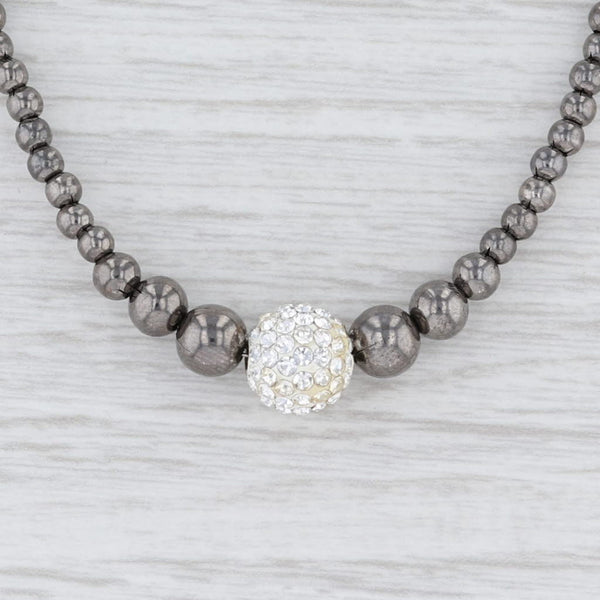 Light Gray New Clear Crystal Gray Hematite Bead Necklace Sterling Silver 17"