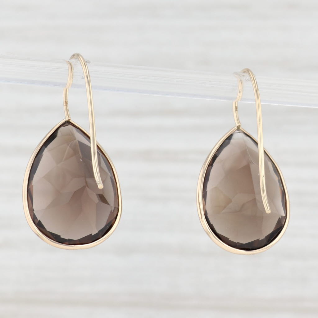 Light Gray 23ctw Pear Smoky Quartz Teardrop Earrings 14k Yellow Gold Hook Posts